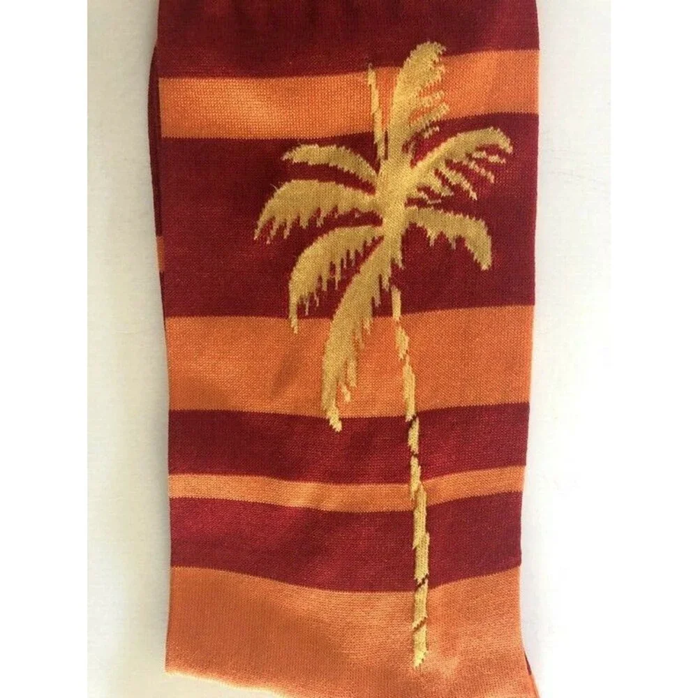 Punto Palm Tree Italian Mens Dress Socks Striped Red Orange Egyptian Cotton